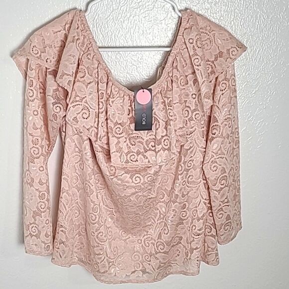BOLD elements Pink Lace Blouse, Off the Shoulder, Size XL, NWT - Picture 2 of 9